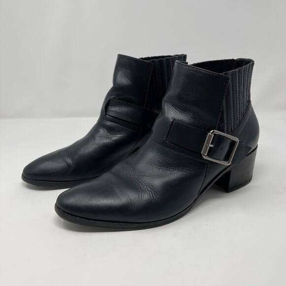 AQUATALIA Foster Black Leather Ankle Buckle Boots (Size 11) - Picture 1 of 13